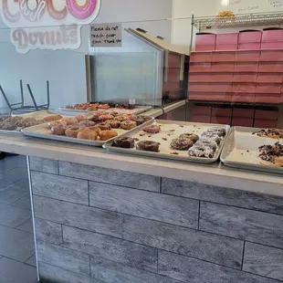 a variety of doughnuts on display