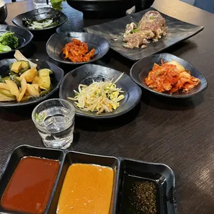 Dipping sauces given upon request. Gochujang, ssamjang and sesame oil.