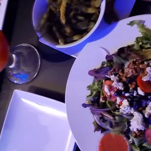  a plate of food and a drink