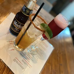 Michelada sangrita and a hibiscus mimosa...delicious!