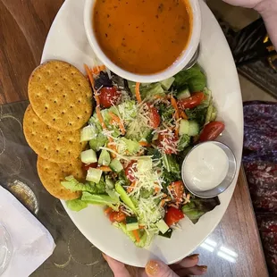 Soup (tomato bisque) and salad