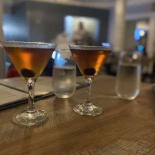 Manhattans. They were excellent. Cold with the correct cherry.