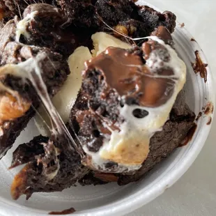 Dark chocolate rocky road with vanilla ice cream