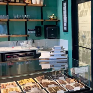 a display of pastries in a bakery