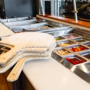 a variety of food in a buffet