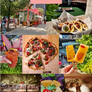 a collage of food and drinks