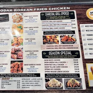 Korean Chicken Menu