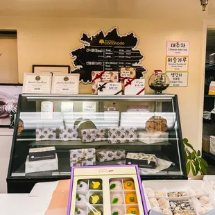 a display of donuts in a bakery