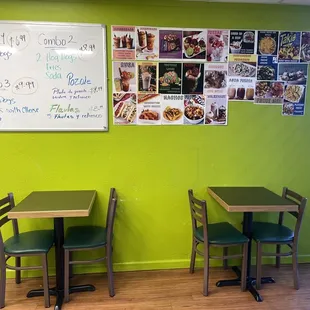 Chairs and tables and menu