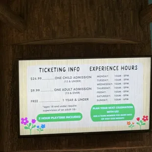 Admission prices