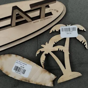 Surfboard and palm tree piece $8 each