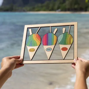 "Shave Ice" cutout wood wall art. Made in Hawaii
