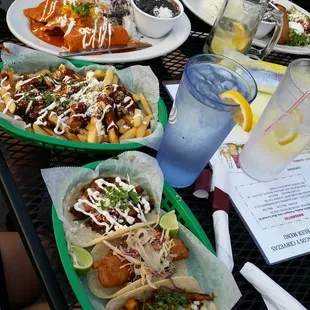 Enchiladas, fries and tacos