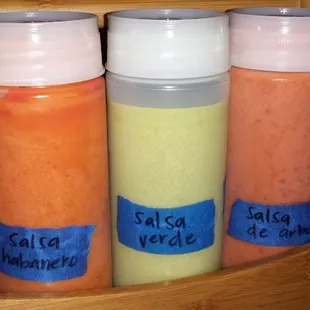 These sauces are out on your table.