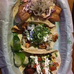 Tacos! Fish, chicken and veggie.