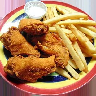 Fried wings and fries.