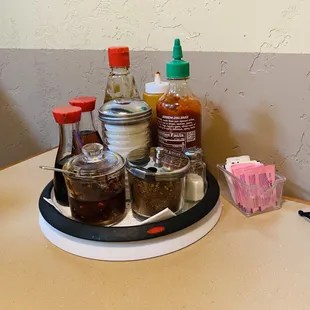 sauces/condiments at the table