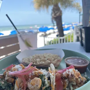 Shrimp tacos and coconut rice
