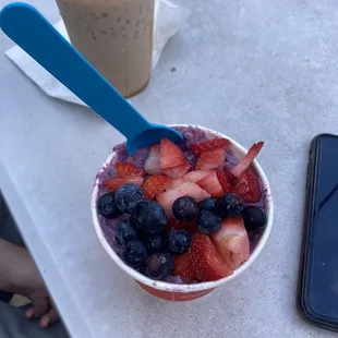 Acai bowl and iced caramel cappuccino