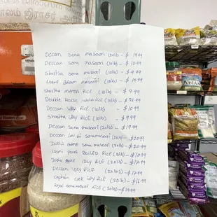 a list of ingredients