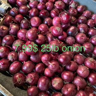 a crate of red onions for sale