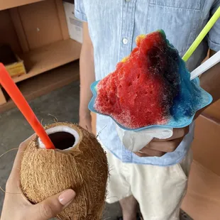 Fresh coconut and shaved ice