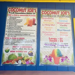Coconut Joe Menu