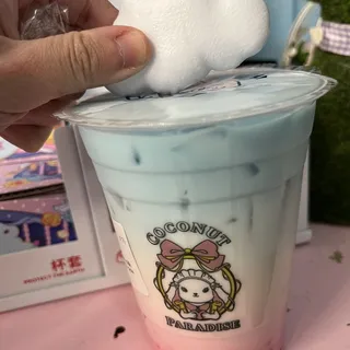 D13. Heavens Feel-Sala Berry Coconut Milk W. Blue Butterfly Pea Tea & Sago Mini Pearl