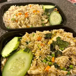 thai fried rice ($16) &amp; basil fried rice ($16)