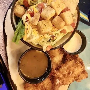 Coconut shrimp plate with side salad instead of fries