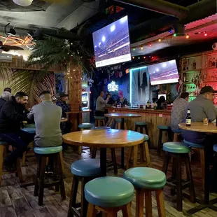 a group of people sitting at a bar