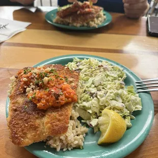 Mahi mahi  local style brown rice and cold slaw