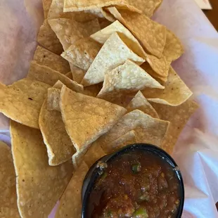 Complementary chips and salsa.