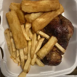 1/2 Chicken With 2 Sides French Fries Side Yuca Side
