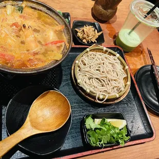 Tom Yom dipping soba! Authentic Thai ingredients and is incredibly flavorful!