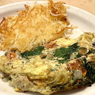 Pacific Omelette: has spinach, bacon, tomatoes, onions, mushrooms &amp; Swiss cheese. Comes with hash brown $13.49   4.5*