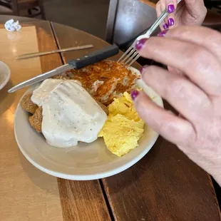 Chicken, fried steak and eggs unbelievable