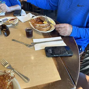 My brother got the mega with sausage patties and French toast. Just look at it the food over the top cooked to order fresh tasty.