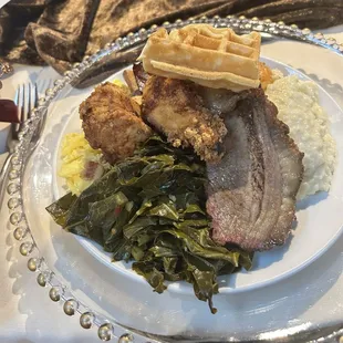 Shrimp and grits. Chicken and waffles.