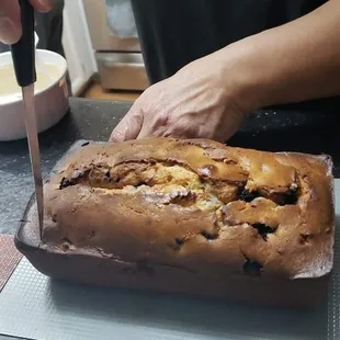 lemon blueberry loaf - picture for scale