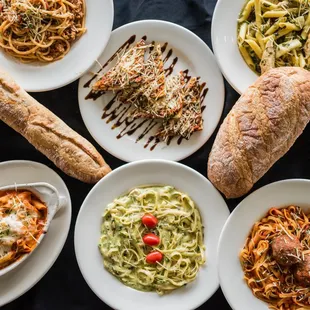 a variety of pasta dishes