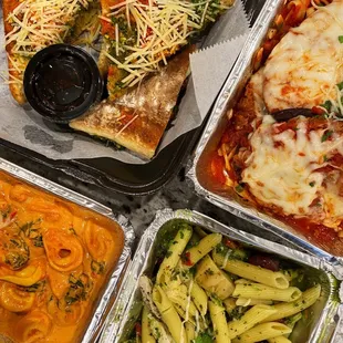 Bruschetta, Tortellini Elliston, Eggplant Parmesan, Penne al Fresco