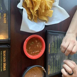 Chips and salsa with beans