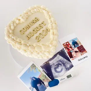 Vintage Heart cake, gender reveal cake.
