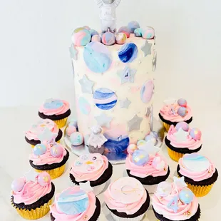 "Reach FUR the Stars" Astronaut Theme Birthday Cake.