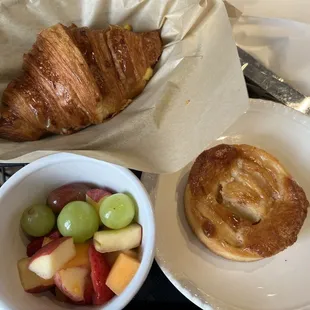 Breakfast sandwich, apple tartelette, and fruit (that was my side for the quiche)