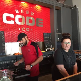 Happy tap room staff, check out the Husker red subway tile behind the bar