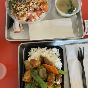 Chicken teriyaki and poke bowl