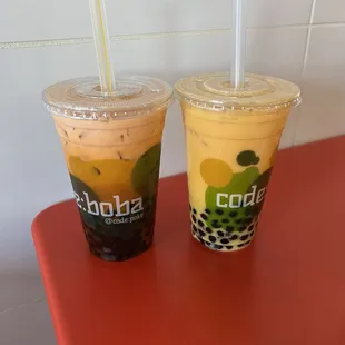 Thai milk tea boba and peach boba