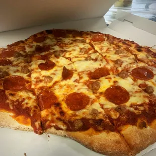 Pepperoni and sausage pizza